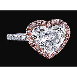 2,50 karaat hart centrum diamant Halo Ring tweekleurig goud 14K sieraden