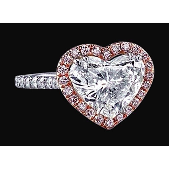 2,50 karaat hart centrum diamant Halo Ring tweekleurig goud 14K sieraden - harrychadent.nl