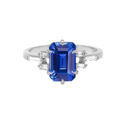 2,50 karaat stokbrood diamanten jubileum smaragd blauwe saffier ring