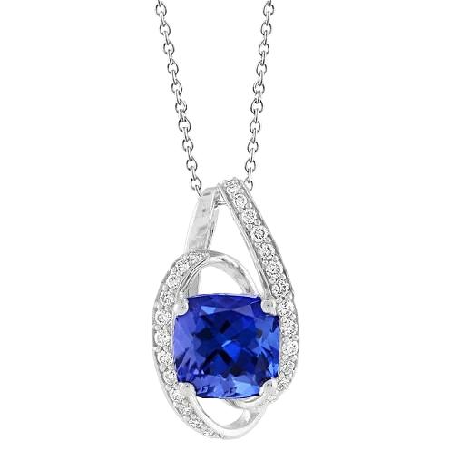 2,50 karaat tanzaniet met diamanten hanger ketting wit goud 14k