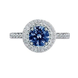 2,51 karaat ronde blauwe en witte diamanten trouwring edelsteen