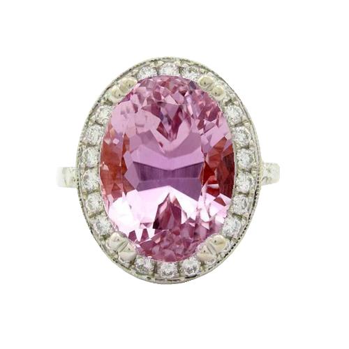 26 karaat roze Kunzite Halo diamanten Ring Prong Set wit goud 14K - harrychadent.nl