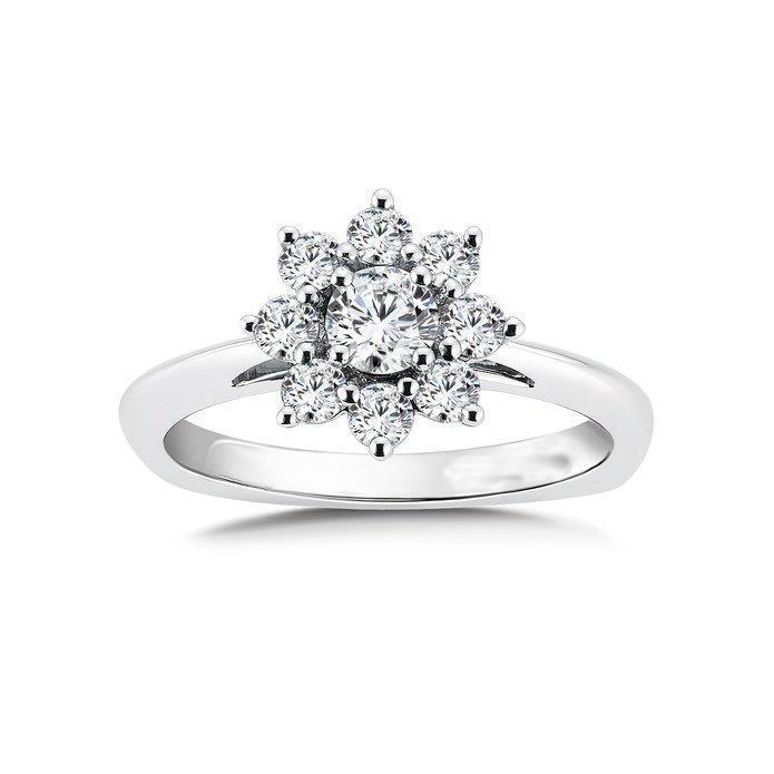 2,60 karaat bloem stijl diamanten jubileum Halo ring 14K wit goud - harrychadent.nl