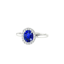 2,60 karaat saffier met diamanten ring wit goud 14K