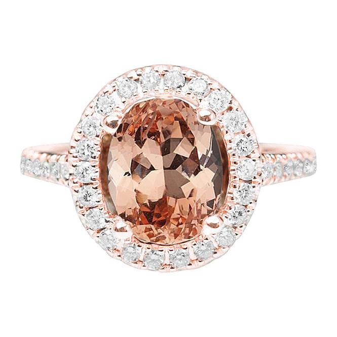 26.50 ct ovale Morganite en diamanten ring rosé goud 14k - harrychadent.nl