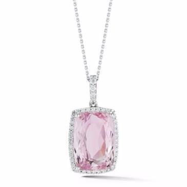 27 Kt. Roze Kunziet Met Diamanten Hanger Witgoud - harrychadent.nl