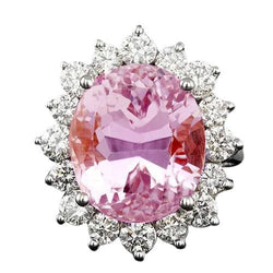 27 kt roze ovaal geslepen kunziet en diamanten ring massief wit goud 14k