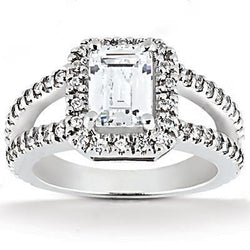 2,71 ct. Emerald Diamant Halo Verlovingsring Split Shank Prong Setting Witgoud 14K