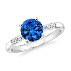 2,75 ct. Blauwe ronde saffier edelsteen diamanten ring