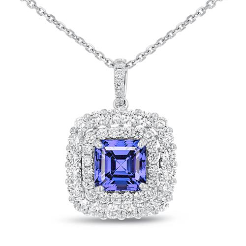 2,75 karaat blauwe tanzaniet met diamanten hanger ketting goud wit