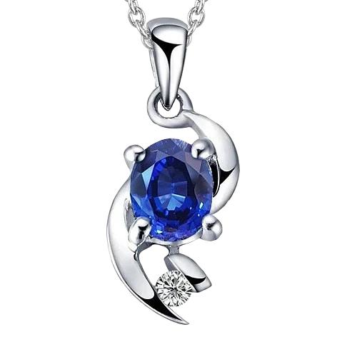 2,75 karaat saffier en diamanten hanger ketting wit goud 14K - harrychadent.nl