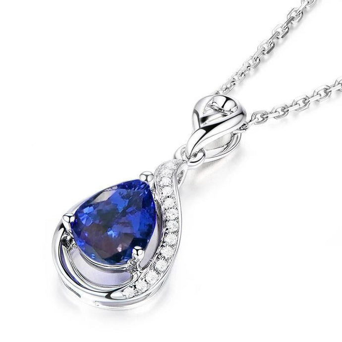 2,80 ct. tanzaniet met diamanten hanger ketting met ketting wit