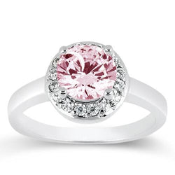 2,81 ct prachtige ronde Halo roze saffier witgouden edelsteen ring
