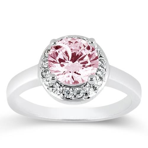 2,81 ct prachtige ronde halo roze saffier witgouden edelsteen ring