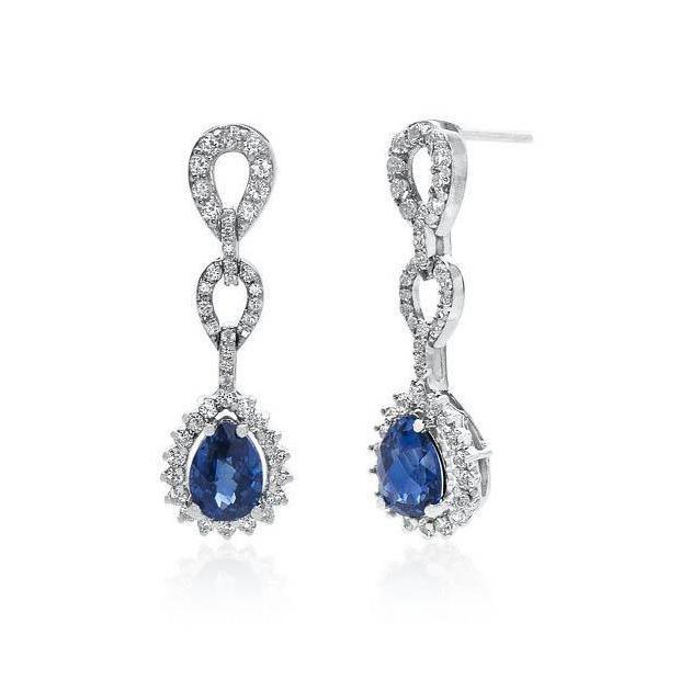 2,84 ct. peer cut sapphire diamant dangle earring vrouwen sieraden