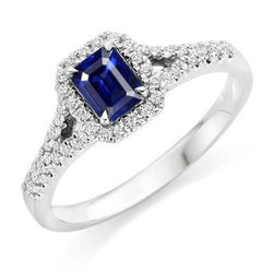 2,85 karaat blauwe saffier en diamanten ringtand set 14K witgoud
