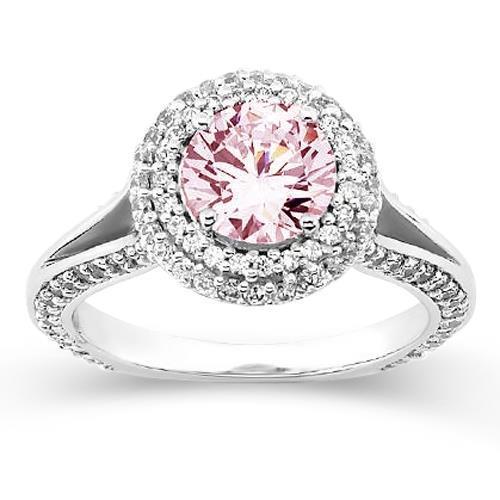 2,88 ct. halo-stijl ronde roze saffier verlovingsring edelsteen