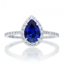 2,88 karaat peer geslepen Sri Lanka blauwe saffier diamanten jubileum ring