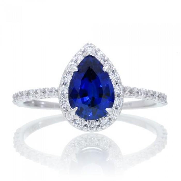 2,88 karaat peer geslepen sri lanka blauwe saffier diamanten jubileum ring