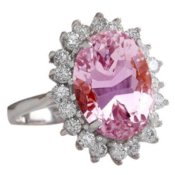 Ring met 29.25 Karaat Ovale Kunziet en Ronde Natuurlijke uit de aarde gewonnen Diamanten 14K Witgoud Nieuw
