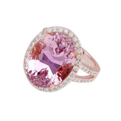 Ring met 29,75 Karaat Roze Kunziet en Natuurlijke uit de aarde gewonnen Diamanten Roségoud 14K