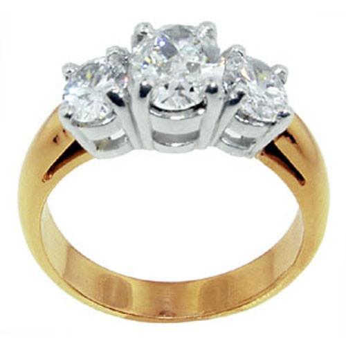 2,01 Ct Tweekleurige Drie Stenen Ronde Echt Diamanten Ring Jubileum
