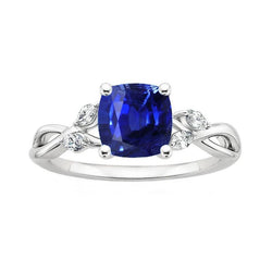 2.10 karaat Ceylon saffier en diamanten ring 14K witgoud