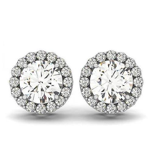 2.10 karaat ronde diamanten witgoud 14K studs paar Halo oorbellen - harrychadent.nl