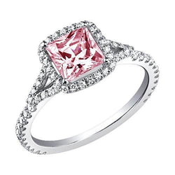 2.15 ct. Roze saffier prinses Halo WG edelsteen ring