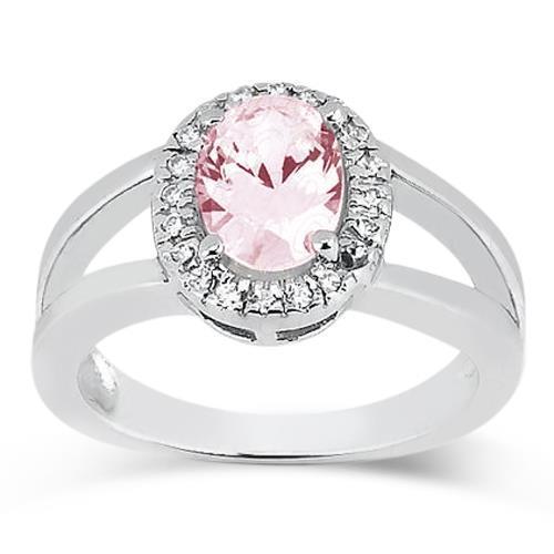 2.16 ct. ovale roze centrum saffier trouwring met edelsteen