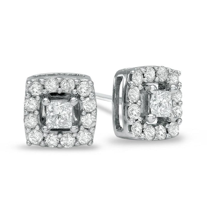 2.2 Ct viertanden set prinses & ronde diamanten oorknopjes Halo - harrychadent.nl