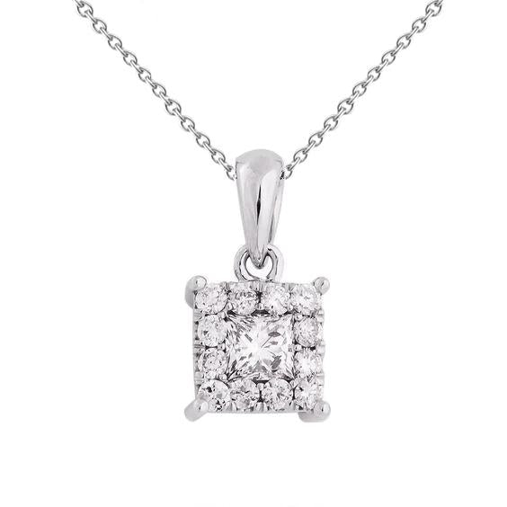 2.2 ct prinses en ronde diamanten halsketting hanger 14k witgoud - harrychadent.nl