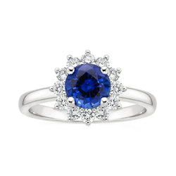 2.20 Karaat Ronde Ceylon Saffier Ring Diamanten Sieraden Goud Wit 14K