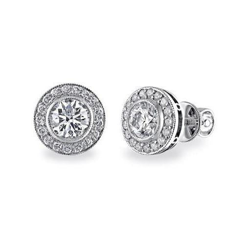 2,20 Karaat Ronde Geslepen Halo Echt Diamond Stud Earring Fijne Gouden Sieraden