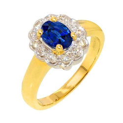 2.25 ct. Sri Lanka Sapphire Diamonds Halo Ring Two Tone Nieuw