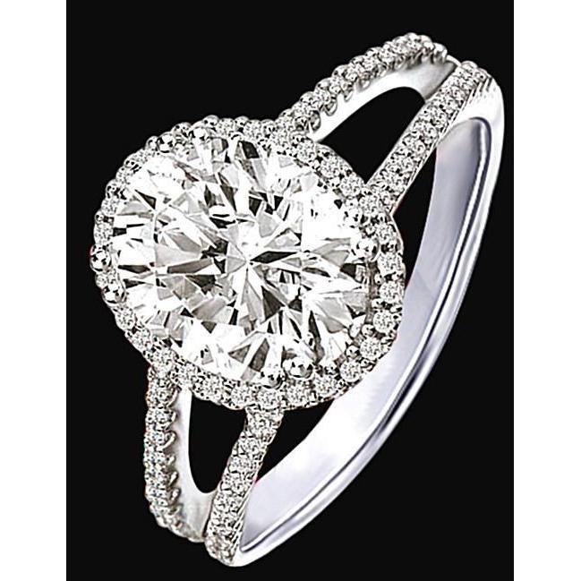 2,29 Karaat Halo Echt Diamanten Verlovingsring Dubbele Schacht Wit Goud 14K
