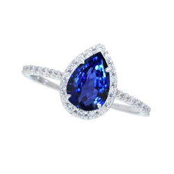 2.30 karaat peer geslepen Sri Lanka blauwe saffier & ronde diamanten ring