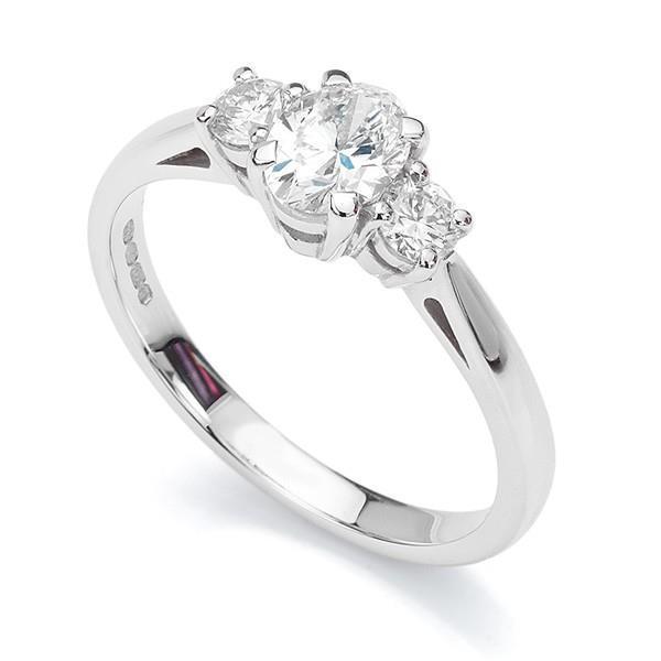2,30 Karaat Ovale En Ronde 3 Stenen Echt Diamanten Ring Wit Goud 14K