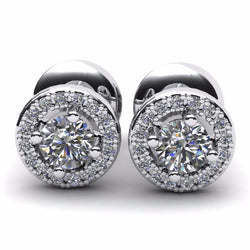 2,32 karaat Halo Diamanten Oorknopjes Ronde Geslepen Echt Diamanten Wit Goud