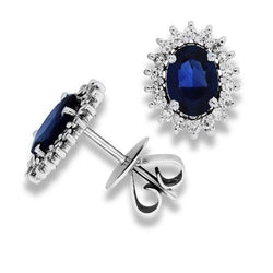 2.36 Ct Sri Lanka Sapphire Diamond Cluster oorbellen wit goud 14k