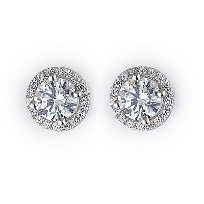 2,36 Karaat Ronde Echt Diamanten Oorknopjes Halo Wit Goud 14K