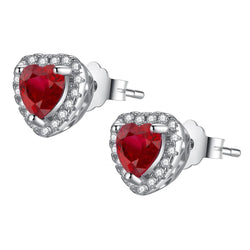 2.40 karaat hart geslepen robijn en ronde diamanten Halo Stud Earring