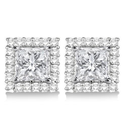 2,4 Karaat Prinses En Rond Geslepen Echt Diamanten Halo Oorknopjes WG 14K