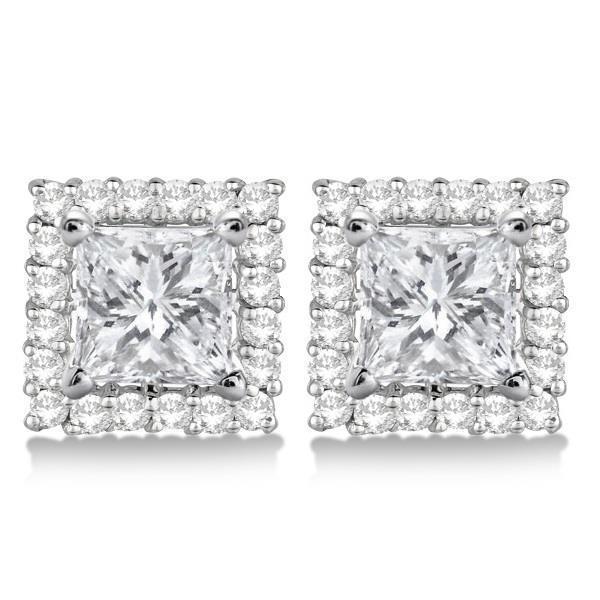 2,4 Karaat Prinses En Rond Geslepen Echt Diamanten Halo Oorknopjes WG 14K