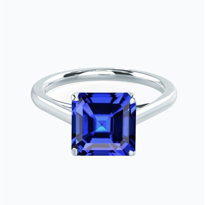 2.50 karaat solitaire edelsteen ring asscher ceylon saffier goud 14k