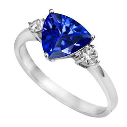 2.50 ct. Ceylon blauwe saffier triljoen diamanten 3-stenen ring
