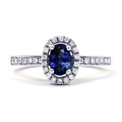 2.50 karaat Ceylon blauwe saffier en diamanten ring wit goud 14K