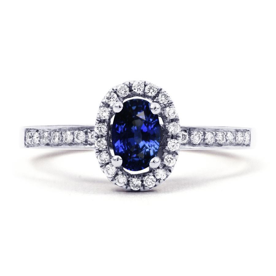 2.50 karaat Ceylon blauwe saffier en diamanten ring wit goud 14K - harrychadent.nl