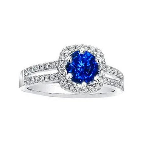 2.50 karaat blauwe saffier en witte ronde diamanten ring wit goud - harrychadent.nl