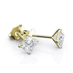 2.50 karaat diamanten oorknopjes Princess Cut 14K geel goud
